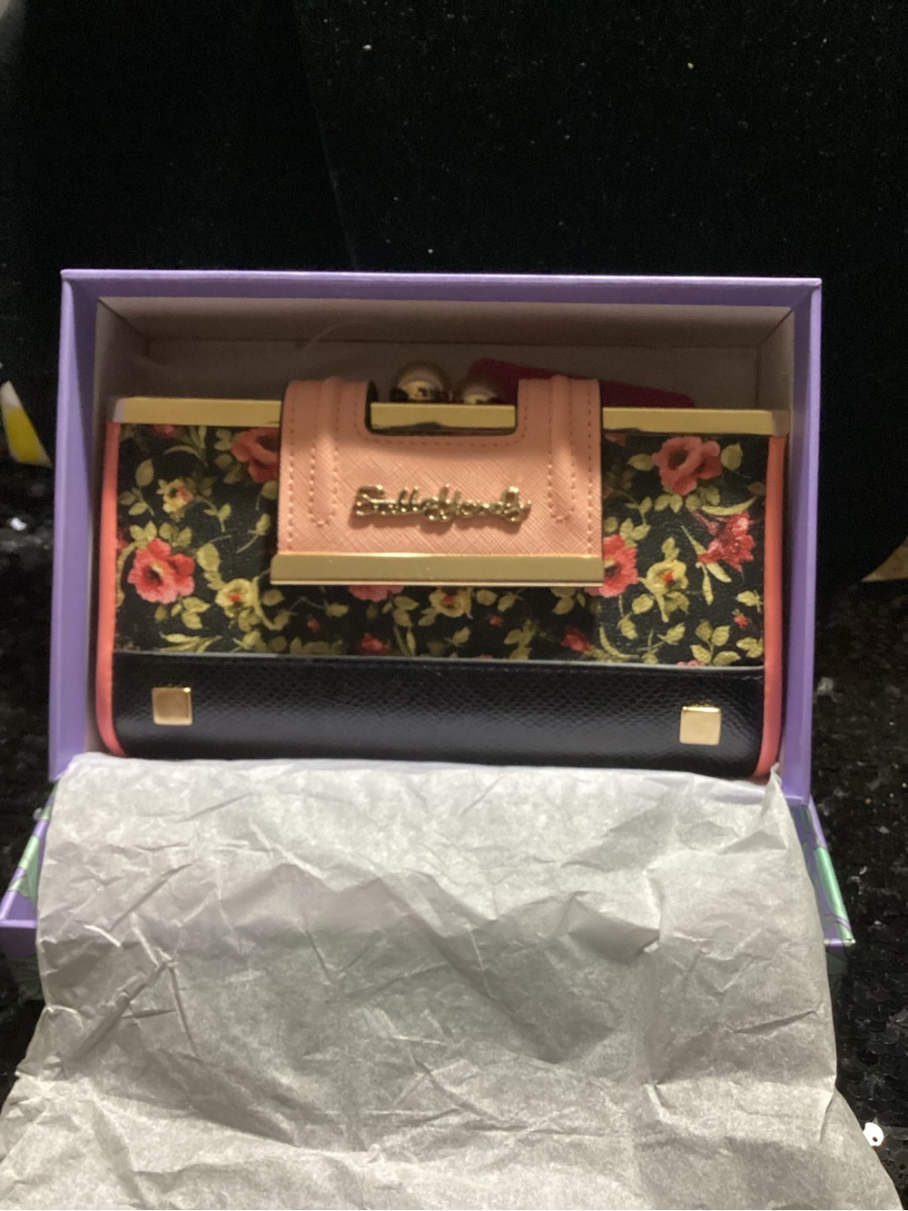 Floral Accent Women’s Wallet in Pink and Black